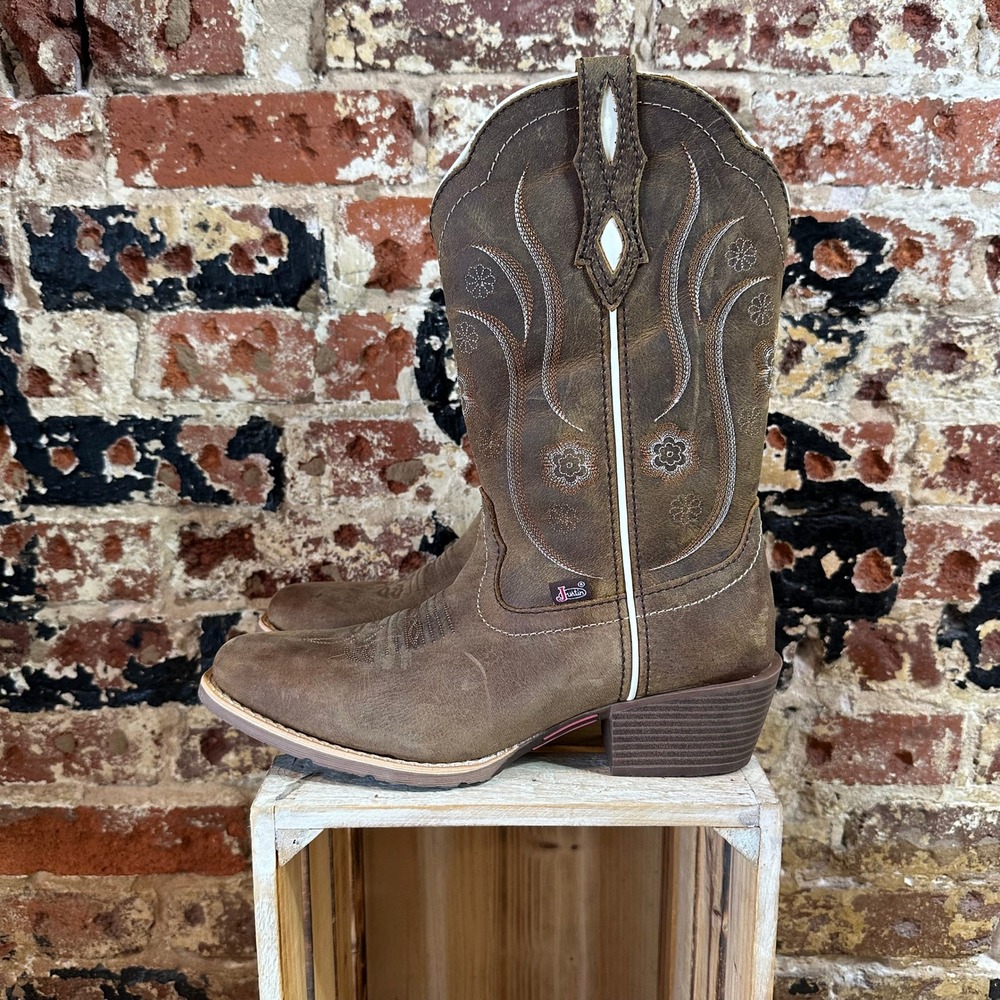 Justin Gypsy Jessa Floral Cowgirl Western Brown Boots Square Toe Womens Sz 9.5